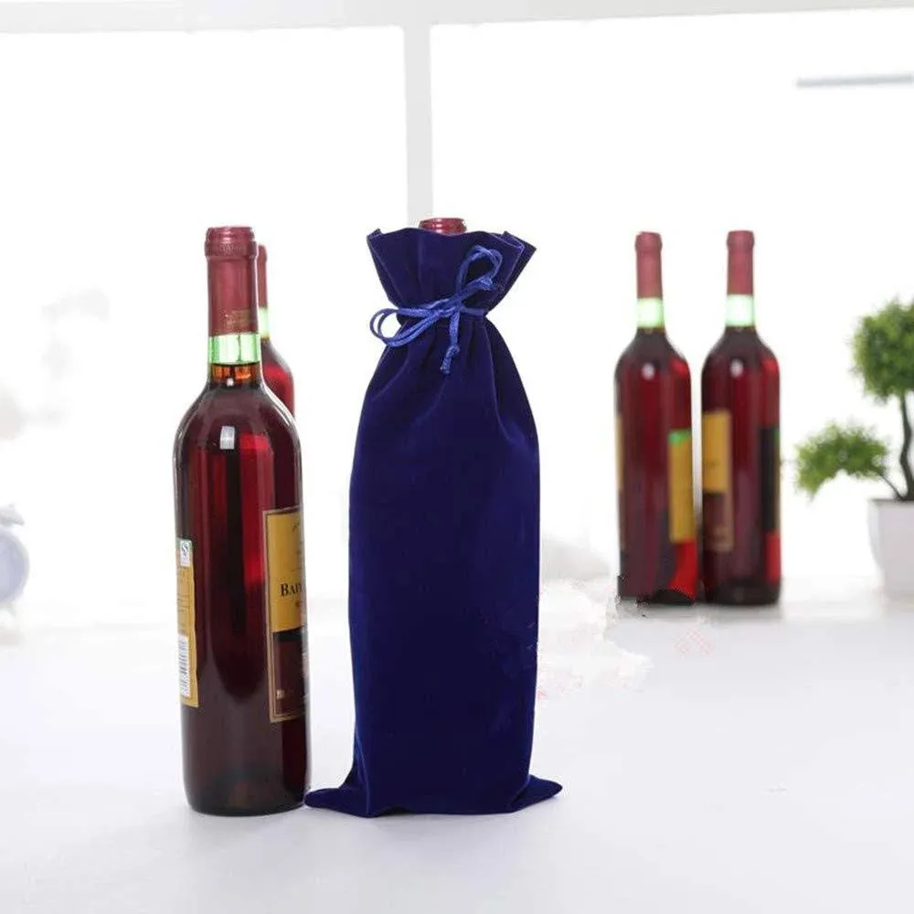 2 Pieces Wine Red Velvet Wine Bottle Bags Champagne Bottle Covers Gift Pouches V