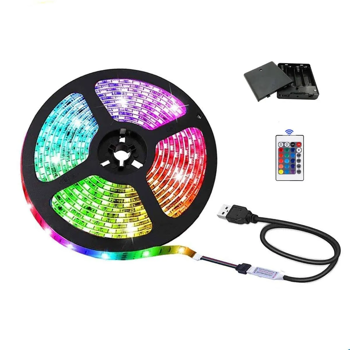 NA USB LED Strip Lights with Battery Box, 13.12 ft/4M, 5050 RGB,Flexible Color,5 Volts, 24 Keys Remote,DIY