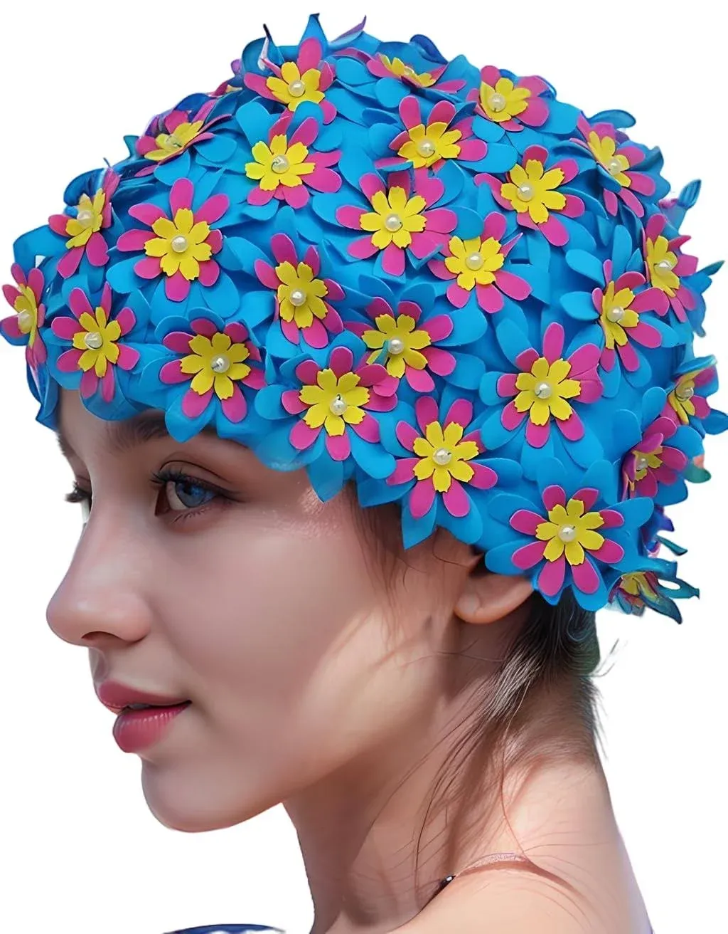 Swim Cap Floral Petal Retro Style Bathing Caps for Women