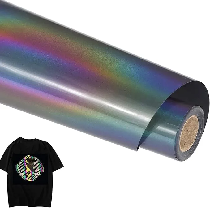 Rainbow Reflective Heat Transfer Vinyl Roll 12&#034; x 12ft for T- Shirt HTV Iron ...