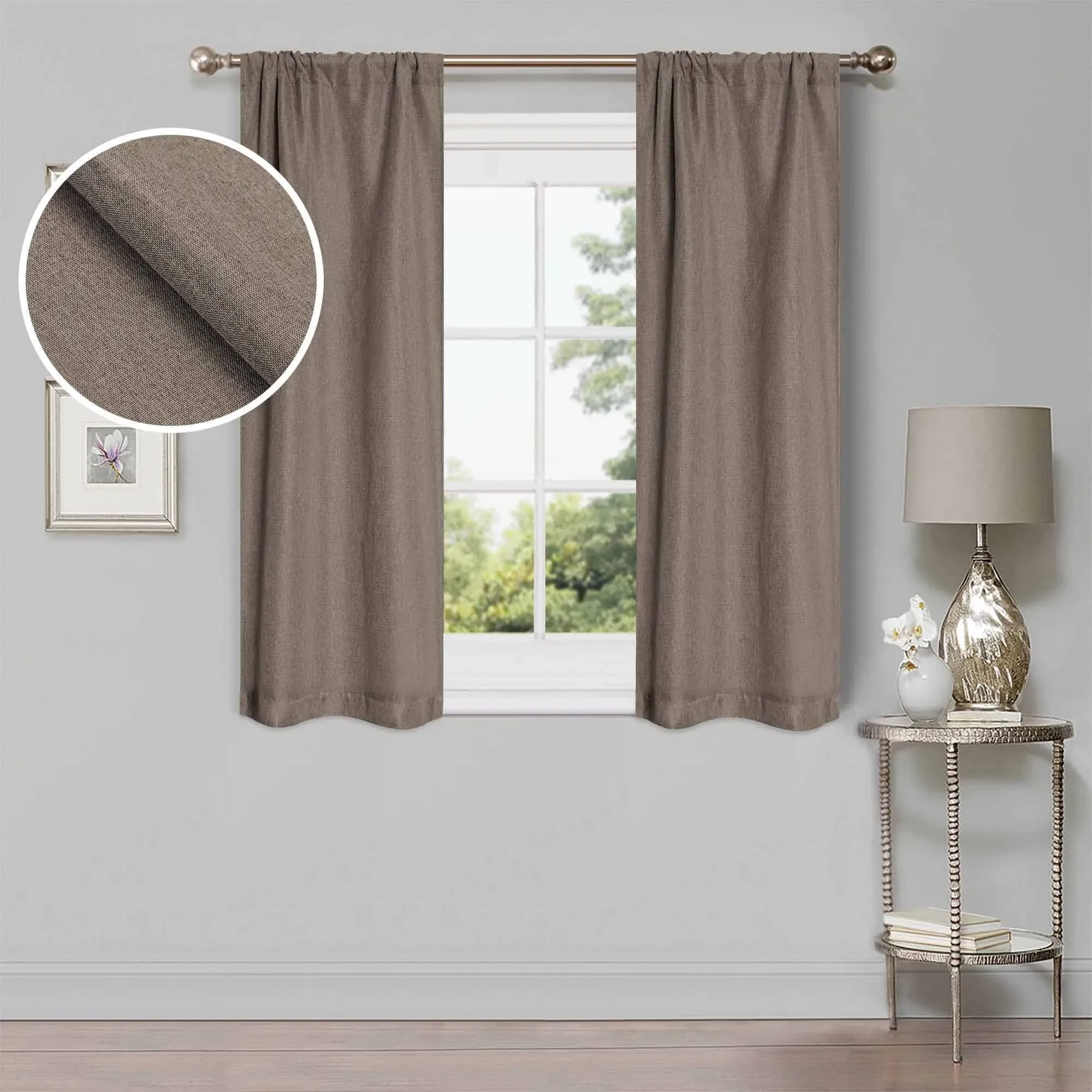 Superior Linen Blackout Curtain Set, Rod Pocket, 26 inch x 63 inch, Coriander