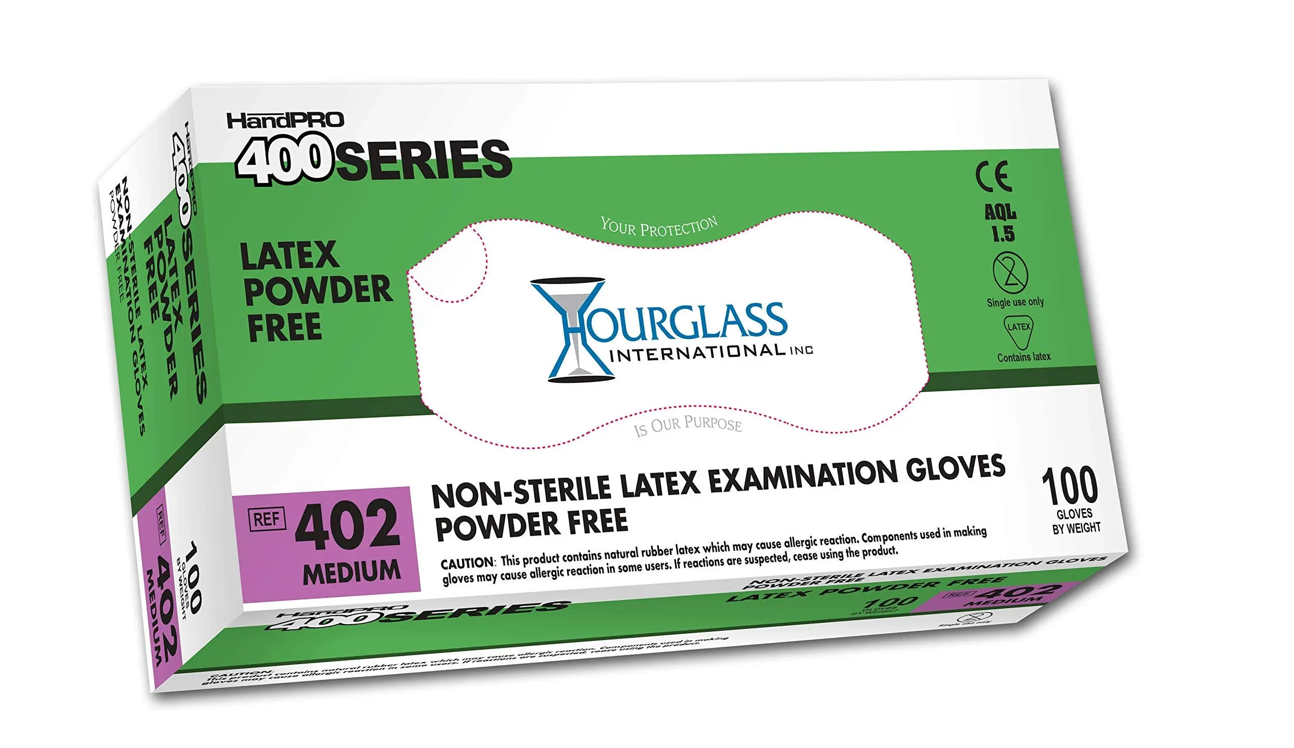 Hourglass HandPRO 400 Latex Ambidextrous Glove, Exam, Powder Free, 240mm Length ...