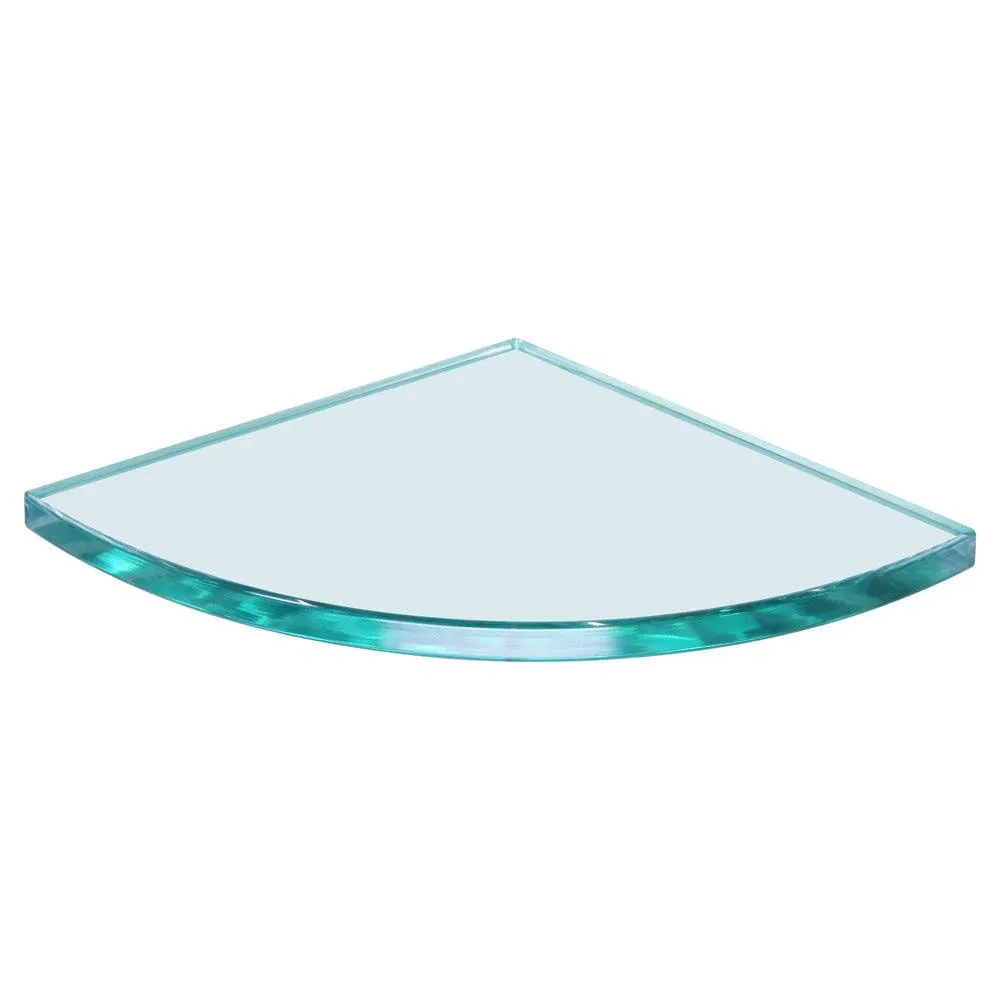 6" x 6" Quarter Round Floating Glass Shelf - Shelf Only - Tempered - 3/8" Thick - Flat Polished Glass