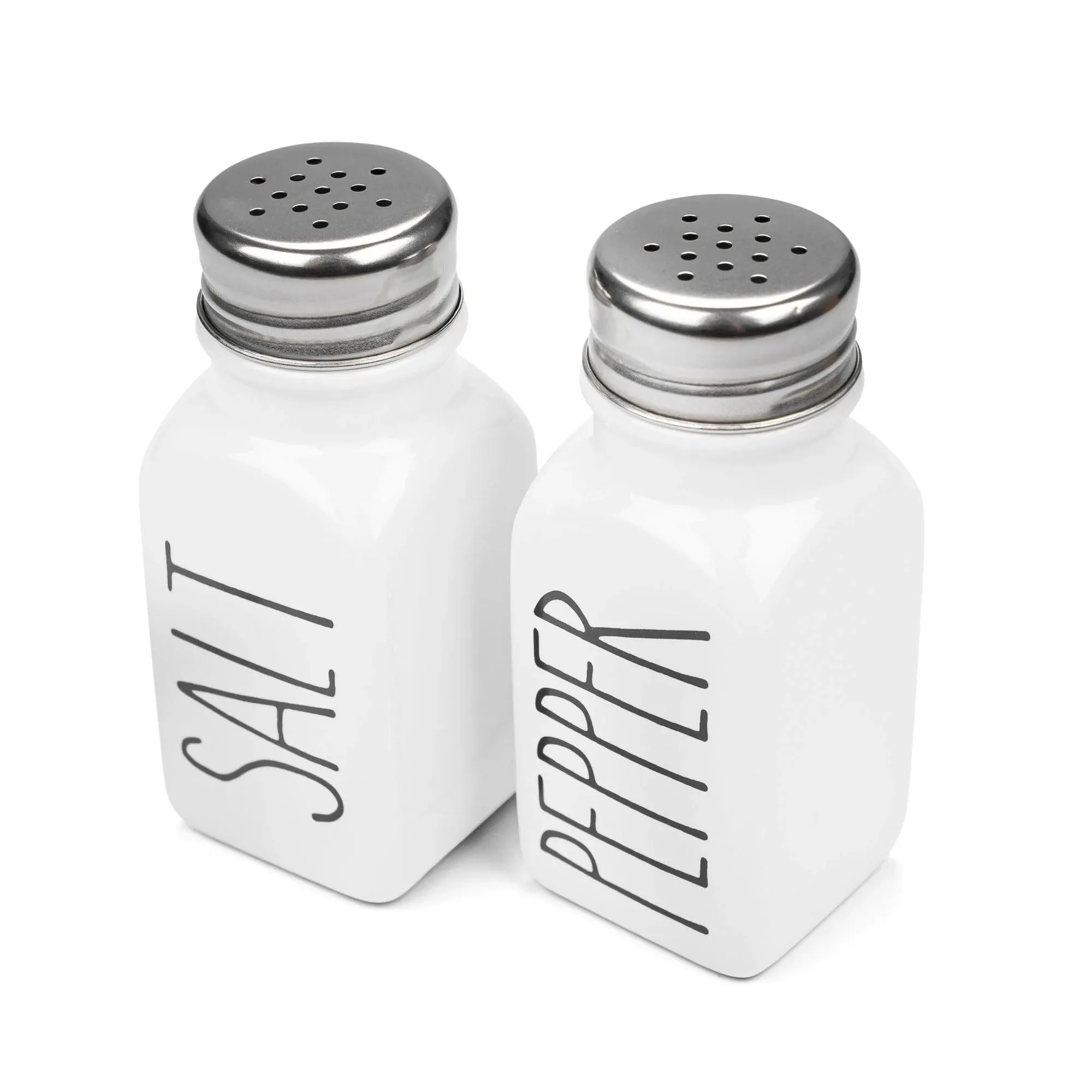 Heartland Home Farmhouse Ceramic Salt and Pepper Shakers Set with Extra Lids. 100% Stoneware Salt and Pepper Shaker Set. White Pepper and Salt Shaker with Lid x4. Kitchen Salt Pepper Shaker Set