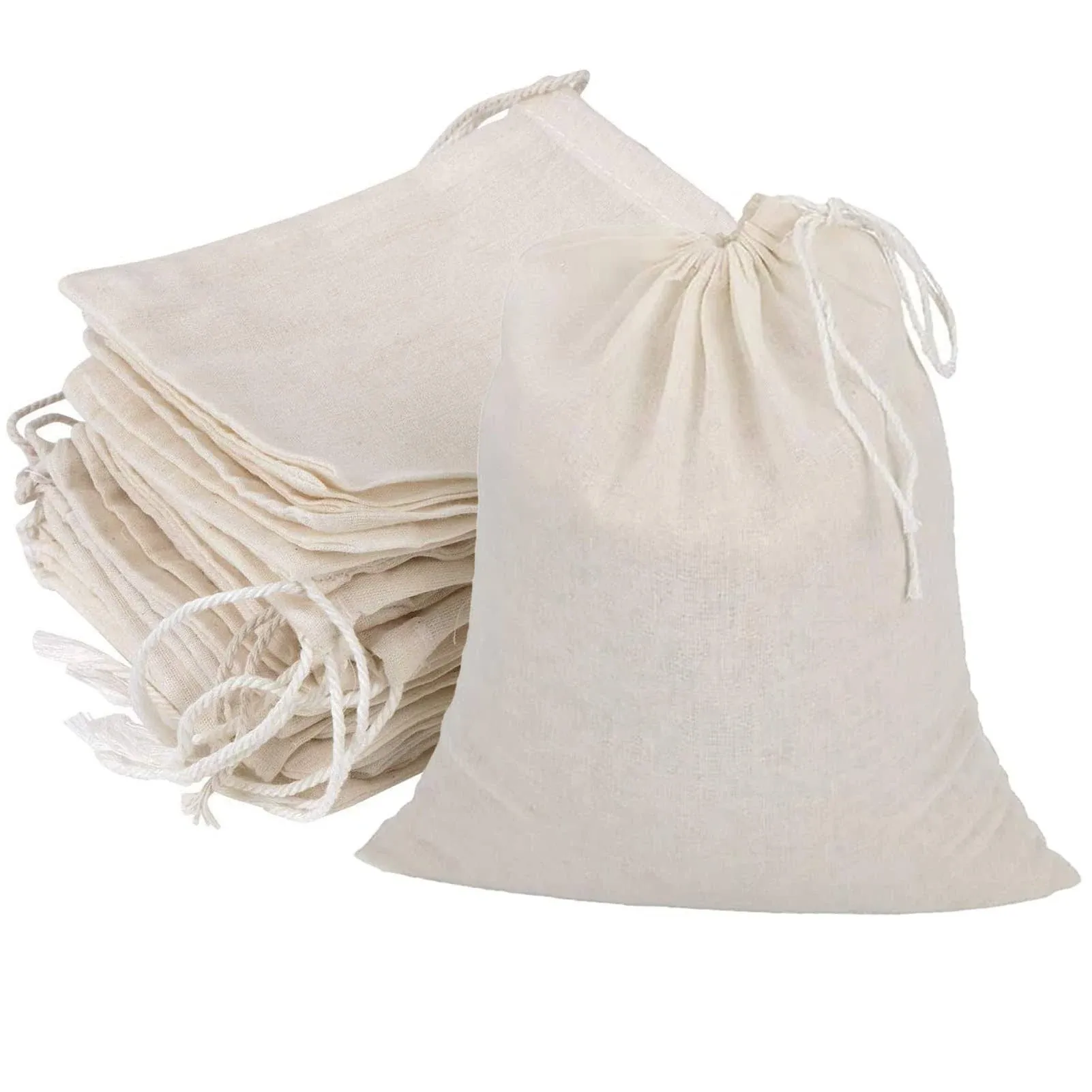 20 PCS Reusable Cotton Drawstring Muslin Bag Natural Unbleached Cotton Strain...