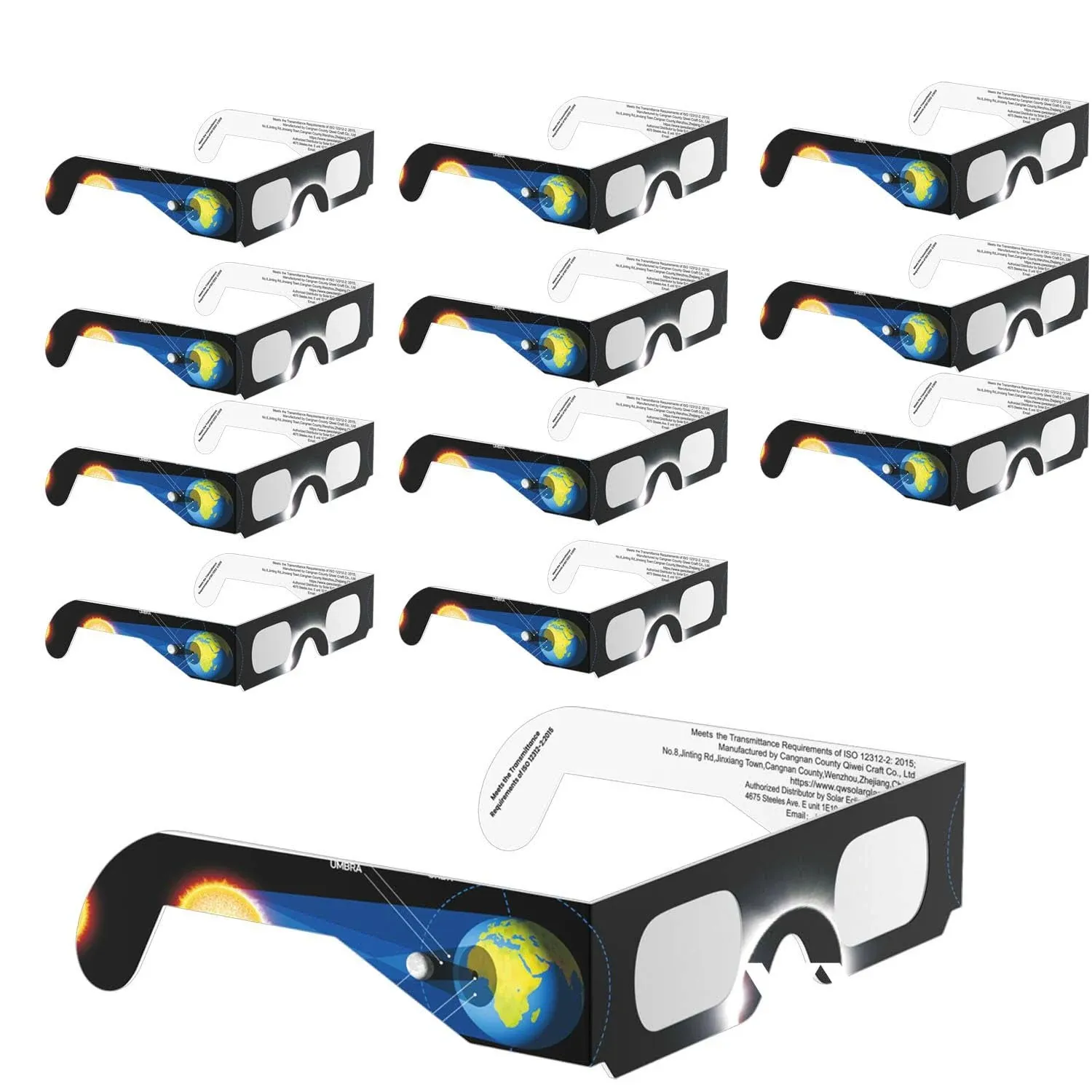 XIAOYUMAO 12 Pack Paper Eclipse Glasses,ISO 12312-2 and CE Certified,Total Solar ...