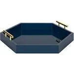 Lipton Hexagon Decorative Tray with Polished Metal Handles, Navy Blue 