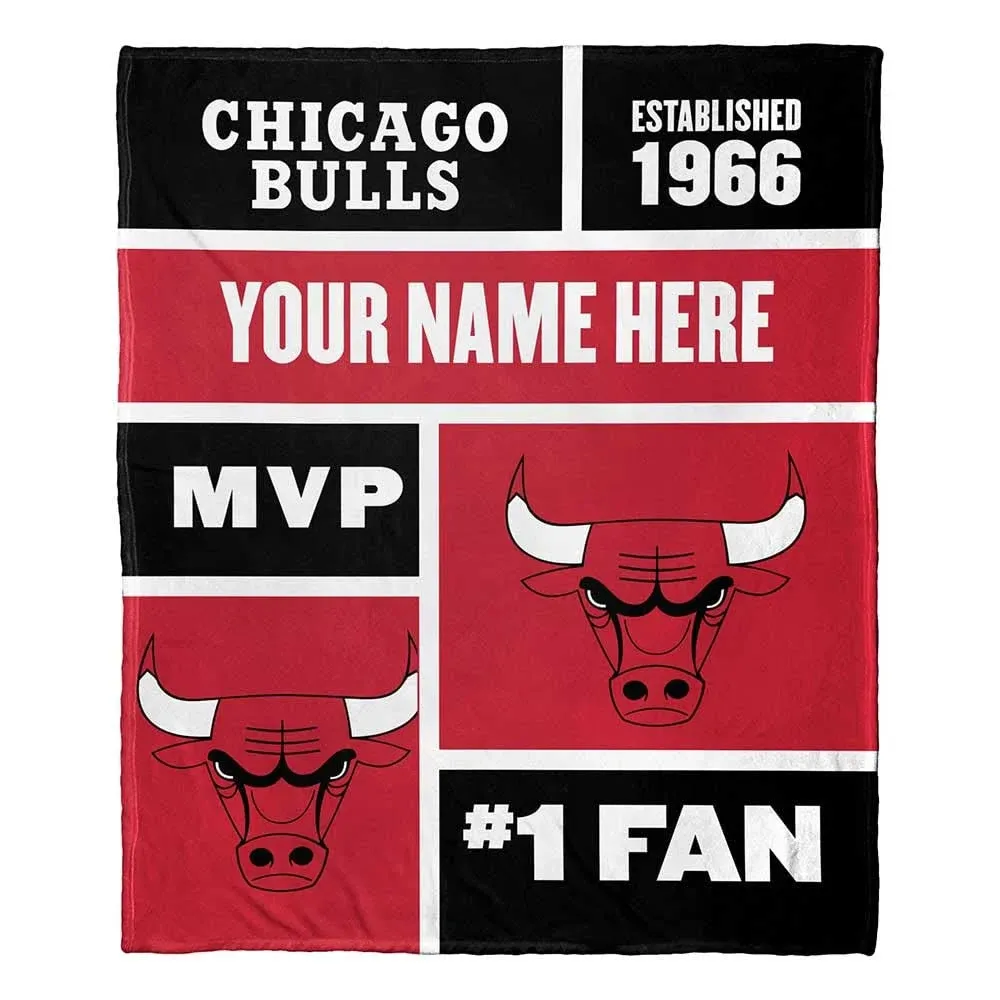 Northwest NBA Chicago Bulls Personalized Silk Touch Sherpa Throw Blanket, 50" x 60", Colorblock