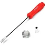 Powerbuilt Magnetic Oil Drain Plug Remover Tool, Flexible Shaft for Easy Reach, Hex Bit Magnet Adapter, Hold and Remove Plugs - Red 942072