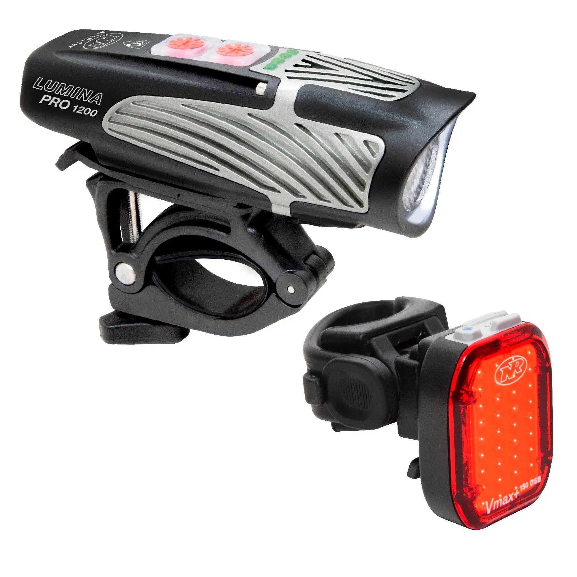 Lumina Pro 1200 and Vmax+ 150 Bike Light Set Combo USB Rechargeable Bicycle Headlight LED Front Light Water Resistant Mountain Road City Commuting Cycling Safety Flash Black/Red