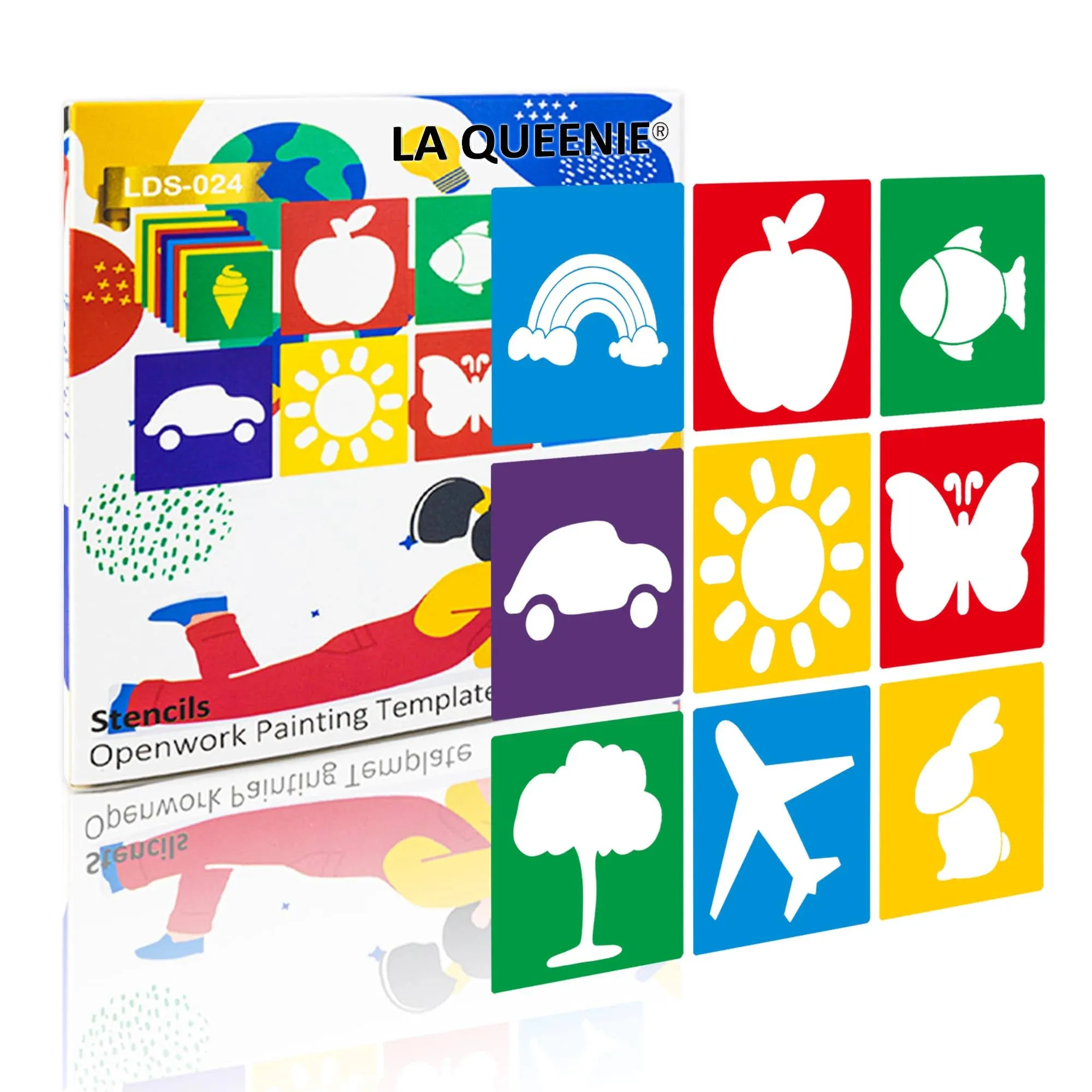 La Queenie 24 Pieces Stencils for Kids,Large Drawing Stencils Chalk Stencils,8 Inches Washable Shape Template Stencils Kit for Kids Crafts,Painting