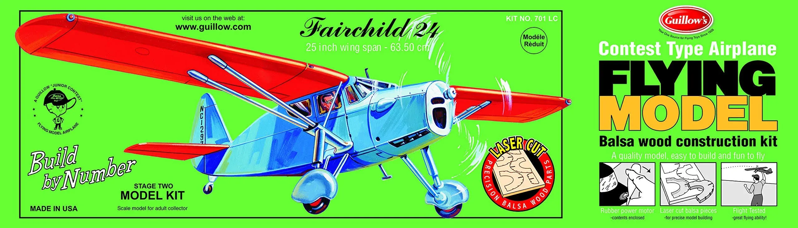 Guillows 701 25" Wingspan Fairchild 24 Laser Cut Kit