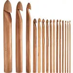 Hestya 15 Pieces Wooden Bamboo Crochet Hooks Set Handcrafted Knitting Needles Weave Yarn Craft 3 to 25 mm in Diameters