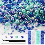 4298Pcs Cyan Blue Flat Back Pearls Rhinestones for Crafts Mixed Size 3mm-8mm ...