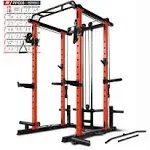 RitFit Multi-Function Squat Rack Power Cage PPC03 with Cable Crossover System, 1000LBS Capacity Power Rack and Packages with Optional Weight Bench, Barbell Weight Set, for Garage Workout & Home Gym