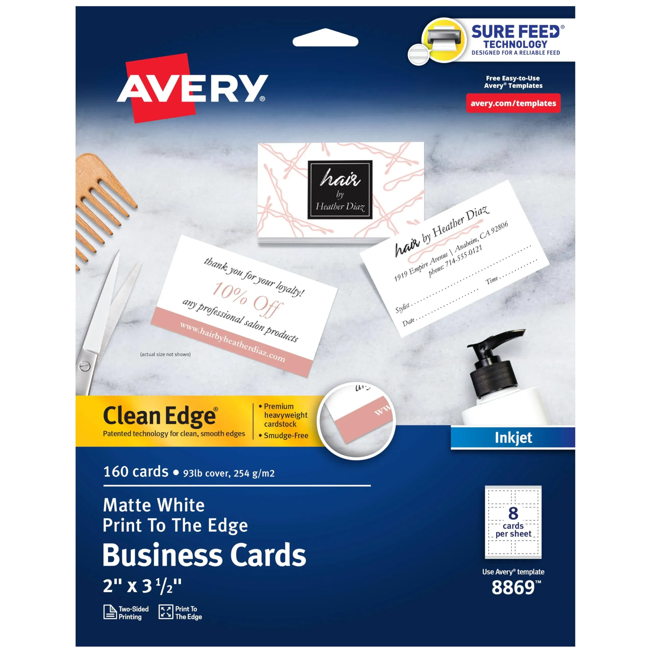 Avery Dennison 8869 Inkjet Matte Business Cards 2 x 3 1/2 White 8/Shee