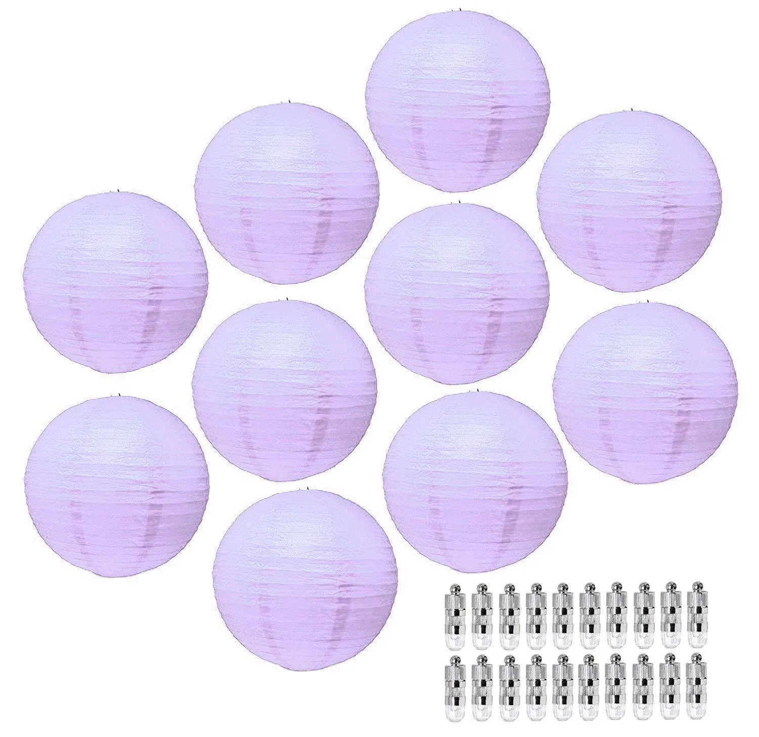 Mudra Crafts Paper Lantern with LED Light, Chinese Japanese Decorative Round Hanging Lamp (Lavender 12 Inches 10 Packs)