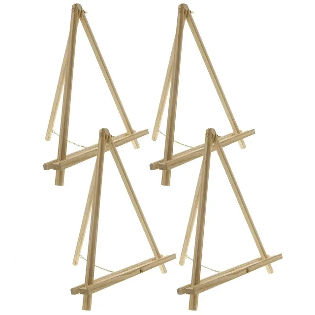 U.S. Art Supply 16 inch Natural Wood Display Stand A-Frame Artist Easel (Pack of 4) Adjustable Wooden Tripod Tabletop Holder, Beige