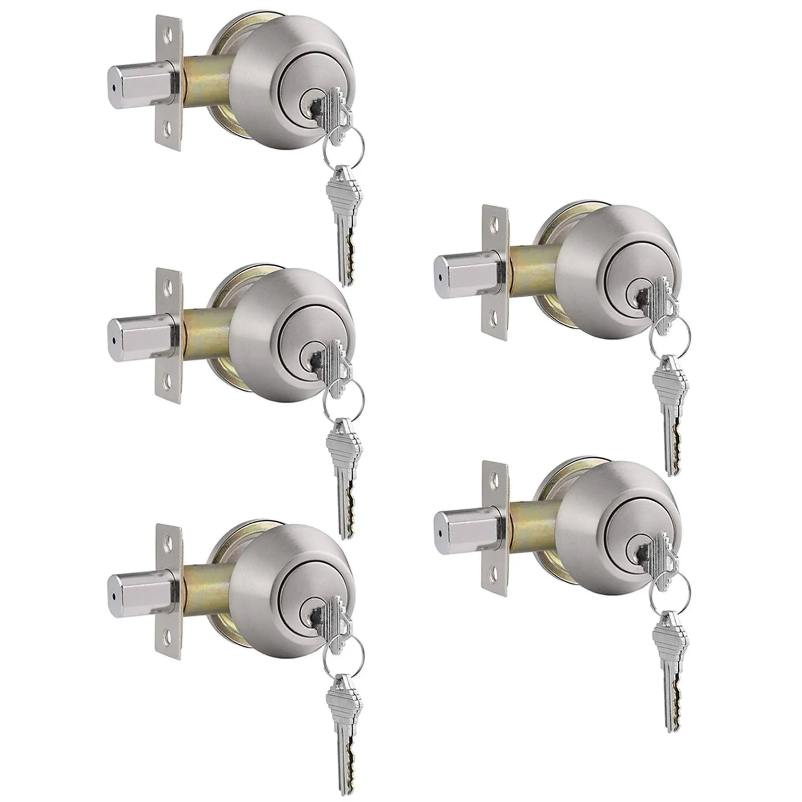 5 Pack Satin Nickel Keyedalike Single Cylinder Deadbolts Keyed On One Side Door 