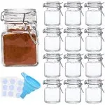 Spice Jars, SPANLA 12 Pack 4oz Small Glass Jars with Airtight Hinged Lid, Wit...