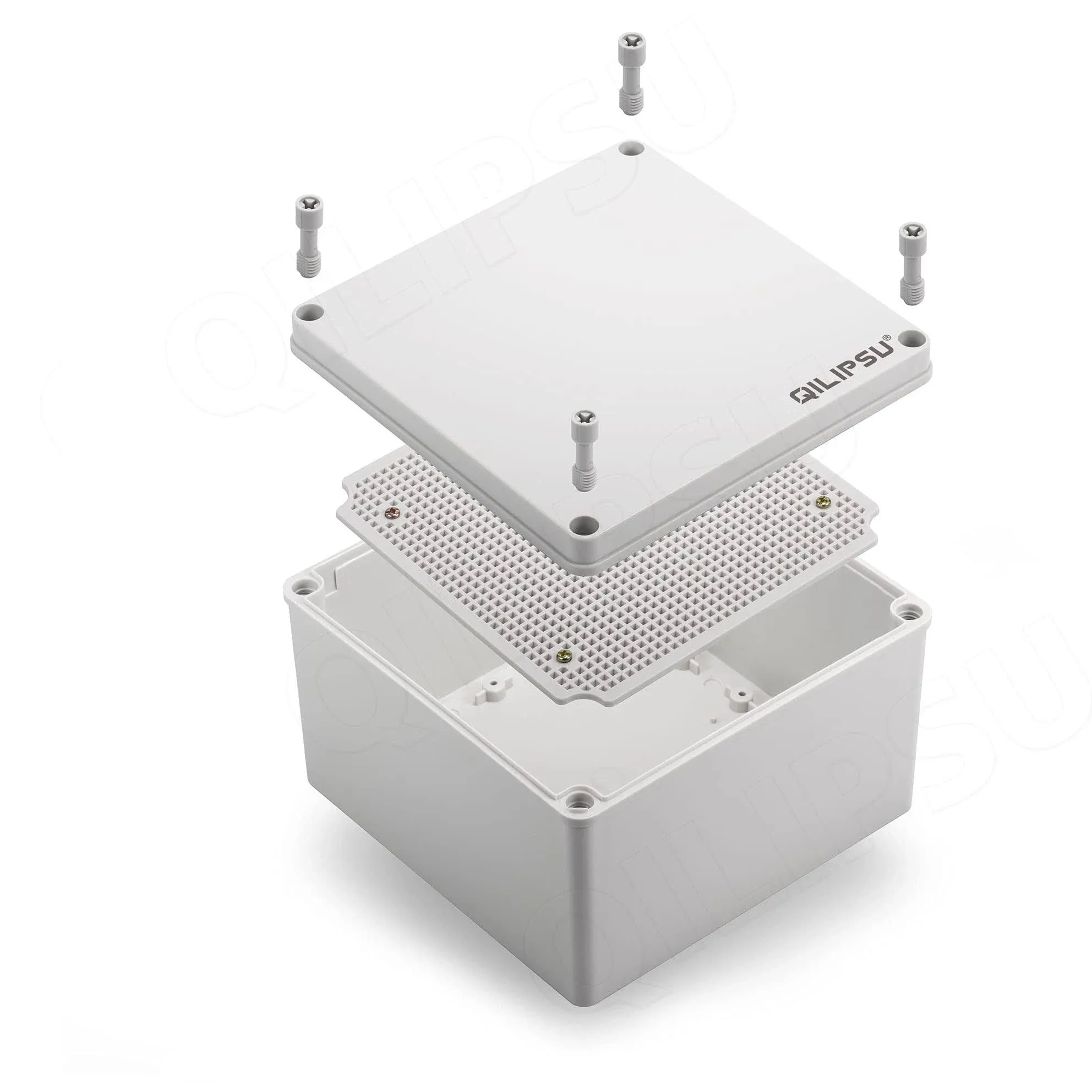 QILIPSU Junction Box with Mounting Plate 200x200x130mm, ABS Plastic DIY Electrical Project Case IP67 Waterproof Dustproof Enclosure Grey (7.9"x7.9"x5.1")