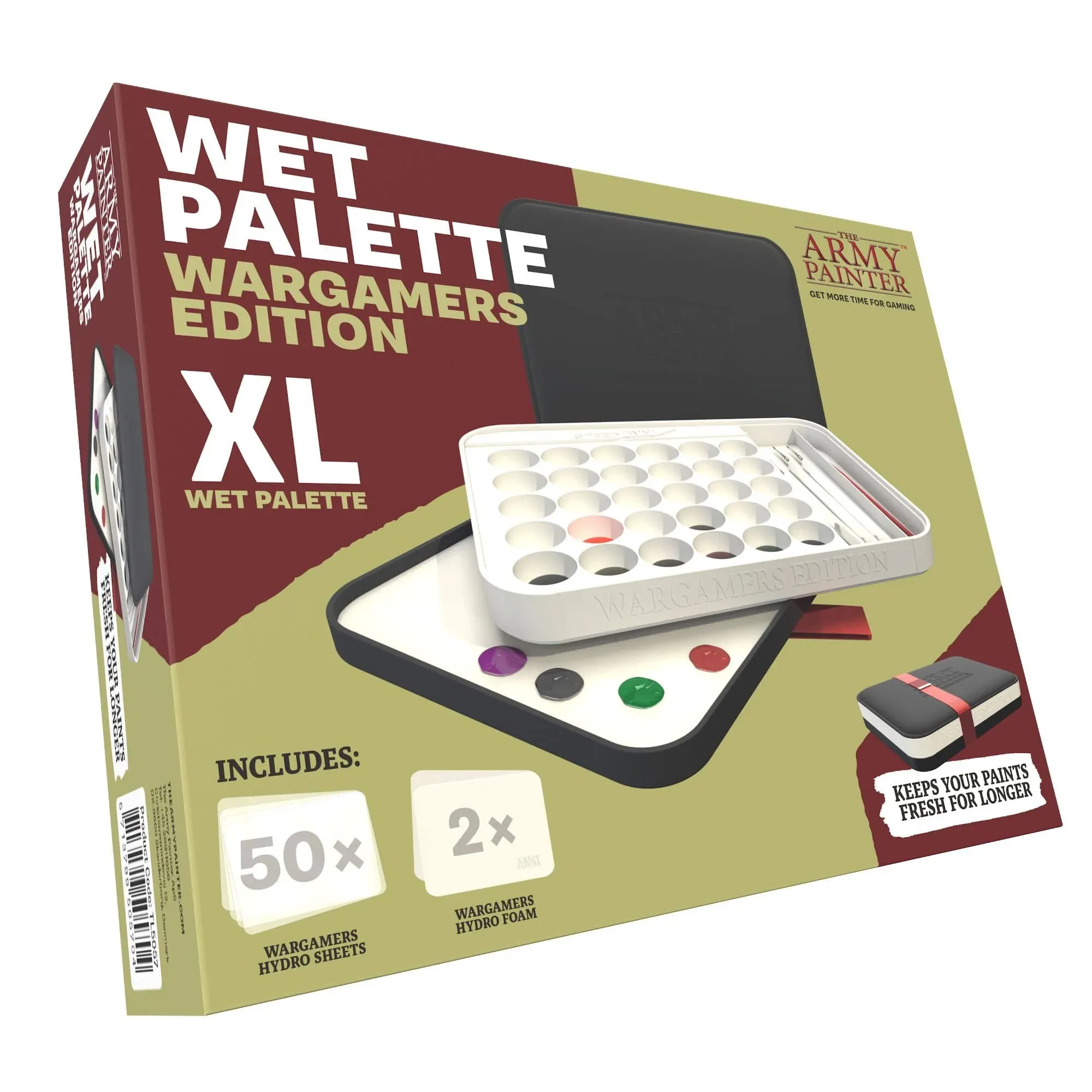 The Army Painter Wargamers Edition Wet Palette, XL Palette for Acrylic Paints Set Including 50 Hydro Sheets, 2 Hydro Foams and Free Painting Guide, for Miniature Painting