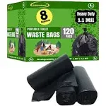 Portable Camping Waste Toilet Bags, 8 Gallon Black Can Liner for Travel, Camping and Outdoor Getaways (120 Count)