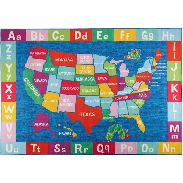 Eric Carle Elementary USA Map Kids Machine Washable Area Rug Blue/Red, 4&#039;11&#034;x...