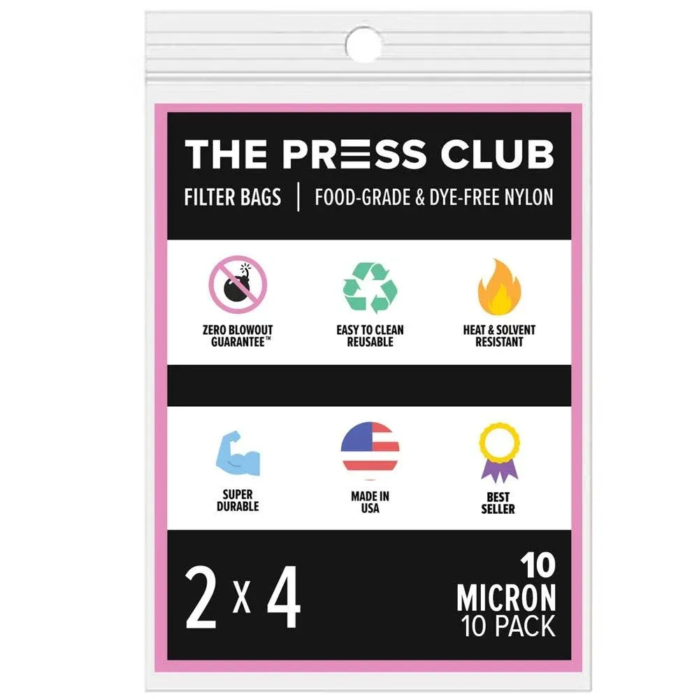 The Press Club 10 Micron Premium Nylon Tea Filter Press Screen Bags, 2 inch x 4 inch inch, 10 Pack