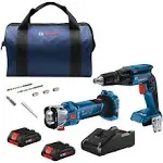 BOSCH GXL18V-291B25 18V 2-Tool Combo Kit with Brushless Screwgun, Brushless Cut-Out Tool and (2) CORE18V® 4 Ah Advanced Power Batteries