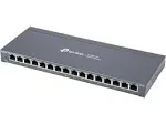 TP-Link 16 Port Gigabit Ethernet Network Switch, Desktop/ Wall-Mount, Fanless, Sturdy Metal w/ Shielded Ports, Traffic Optimization, Unmanaged (TL-SG116) Black