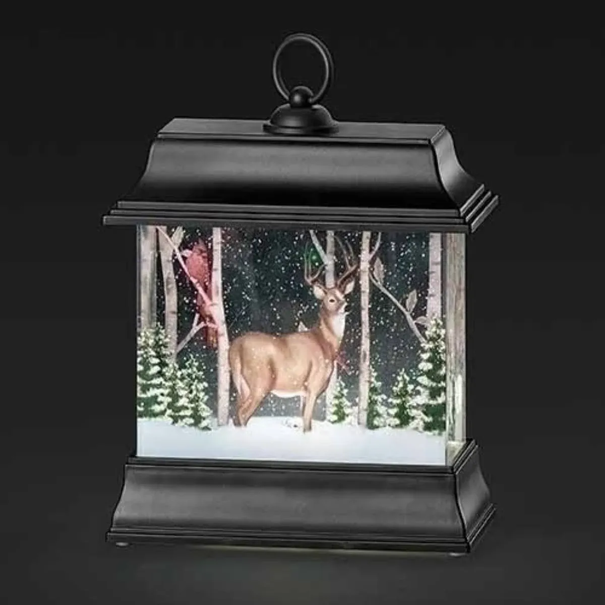 LED Woodland Winter Lantern 8.5 x 3.75 Acrylic Snow Globe Swirl Dome