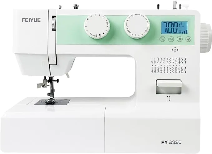 FEIYUE FYe320 Full Size Sewing Machine with Foot Pedal, Speed Control, Heavy Duty & Portable, LCD Display, 25 Built-in Stitches, 6 Bobbins & 5 Included Sewing Feet