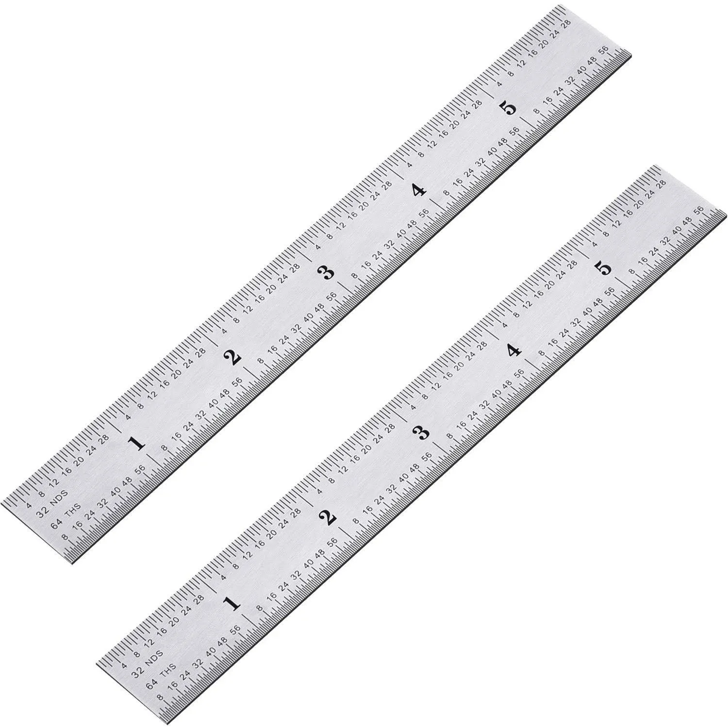 2 Pack Stainless Steel Ruler Machinist Engineer Ruler, Metric Ruler with Markings 1/8, 1/16, 1/32, 1/64 Inch for Engineering, School, Office,