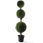 Bornbridge Artificial Boxwood Topiary Ball Tree - 4' Boxwood Ball Tree - Indoor / Outdoor Topiary Trees - Boxwood Artificial Outdoor Plants - Lifelike