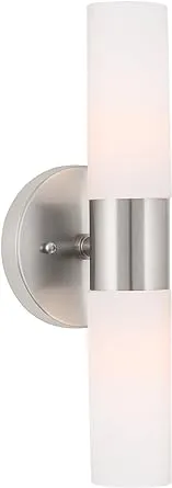 Kira Home Duo 14" Modern Wall Sconce with Frosted Glass Shades, for Bathroom/Vanity, Brushed Nickel Finish