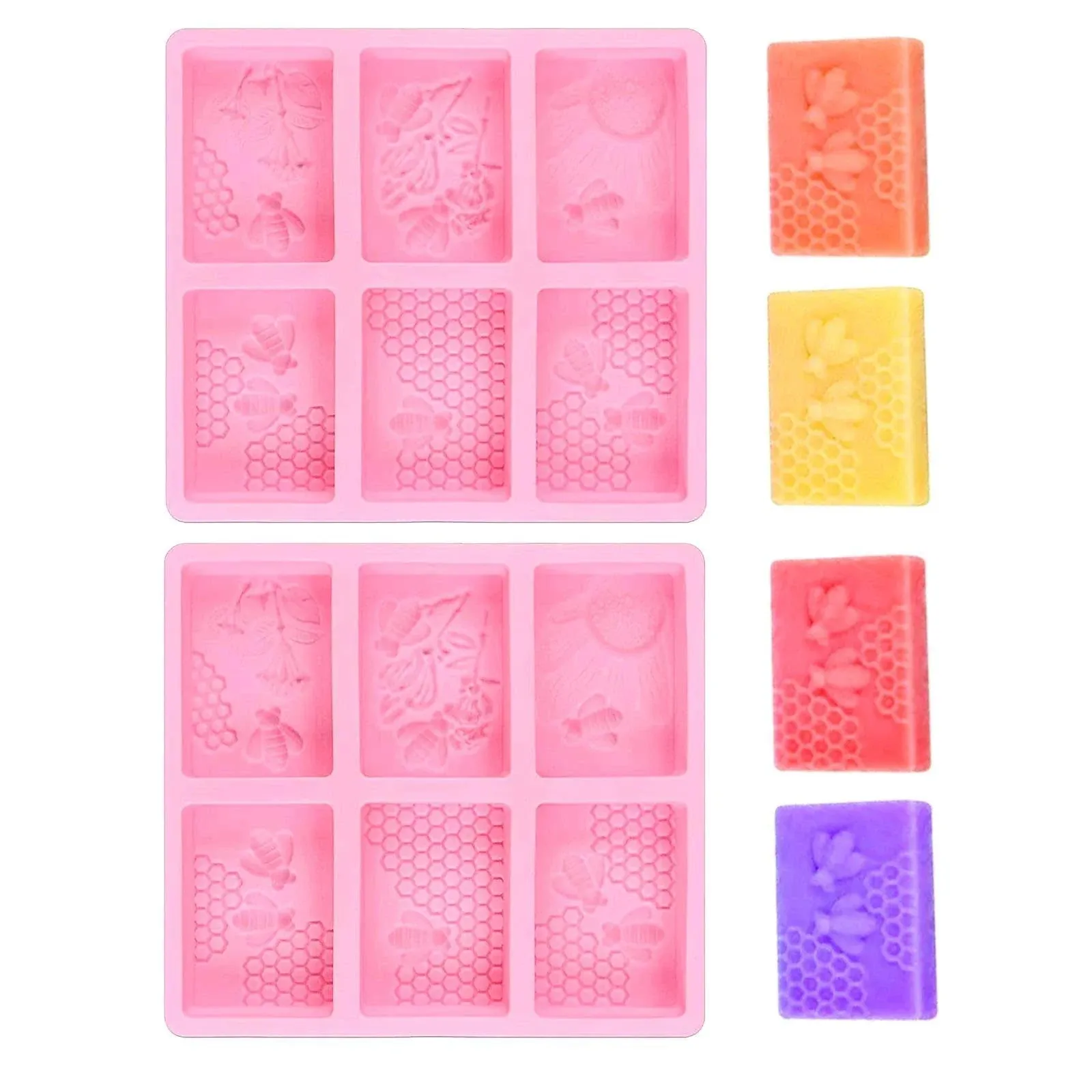 2Pcs Rectangle Bee Silicone Soap Molds, Honeycomb Molds for Chocolate Jelly Candy Homemade Craft Making