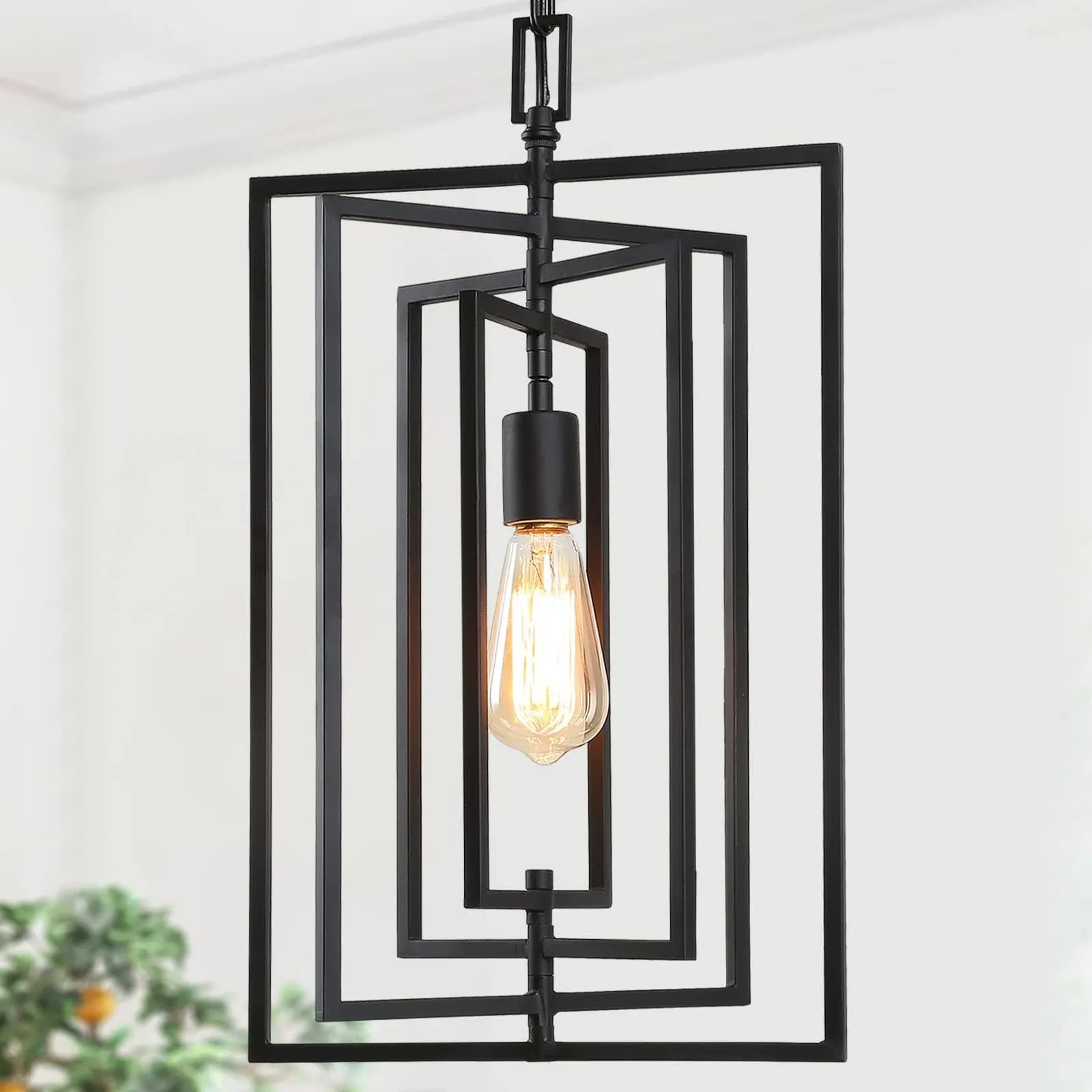 KSANA Pendant Lighting for Kitchen Island, Black Chandelier for Foyer with Adjustable Framework, W12 x H20.5''