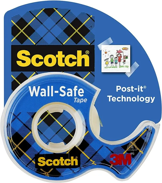 Scotch Wall-Safe Tape, 1 Rolls Sticks Securely, Removes Cleanly, Invisible, Designed for Displaying, Photo Safe, 3/4 in x 650 in (183)