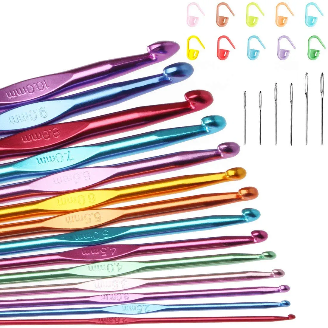 14 Sizes Color-Coded Aluminum Metallic Plated Knitting Crochet Hook Set