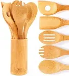 Neet Wooden Spoons For Cooking 6 Piece Organic Bamboo Utensil Set With Holder Wood Kitchen Utensils Spatula Spoon For High Heat Stirring In Nonstick Pots & Pans Quality Gift & Everyday Use