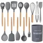 Country Kitchen 14-Pc Cooking Utensils Set Silicone Spatula & Kitchen Gadgets, Gray, Size: 14-Piece Set