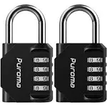 Puroma 2 Pack 2.6 Inch Long Shackle Combination Lock 4 Digit Outdoor Waterproof Padlock for School Gym Locker, Sports Locker, Fence, Gate, Toolbox, Case, Hasp Storage (Silver & Black)