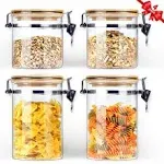 Square Glass Jars with Wood Lids Urban Green, 5 Pack in Square Shape, Airtight Glass Canisters Sets, Glass Storage Containers, Glass Food Storage Jars with Lids, Glass Canisters, Panry Container Glass