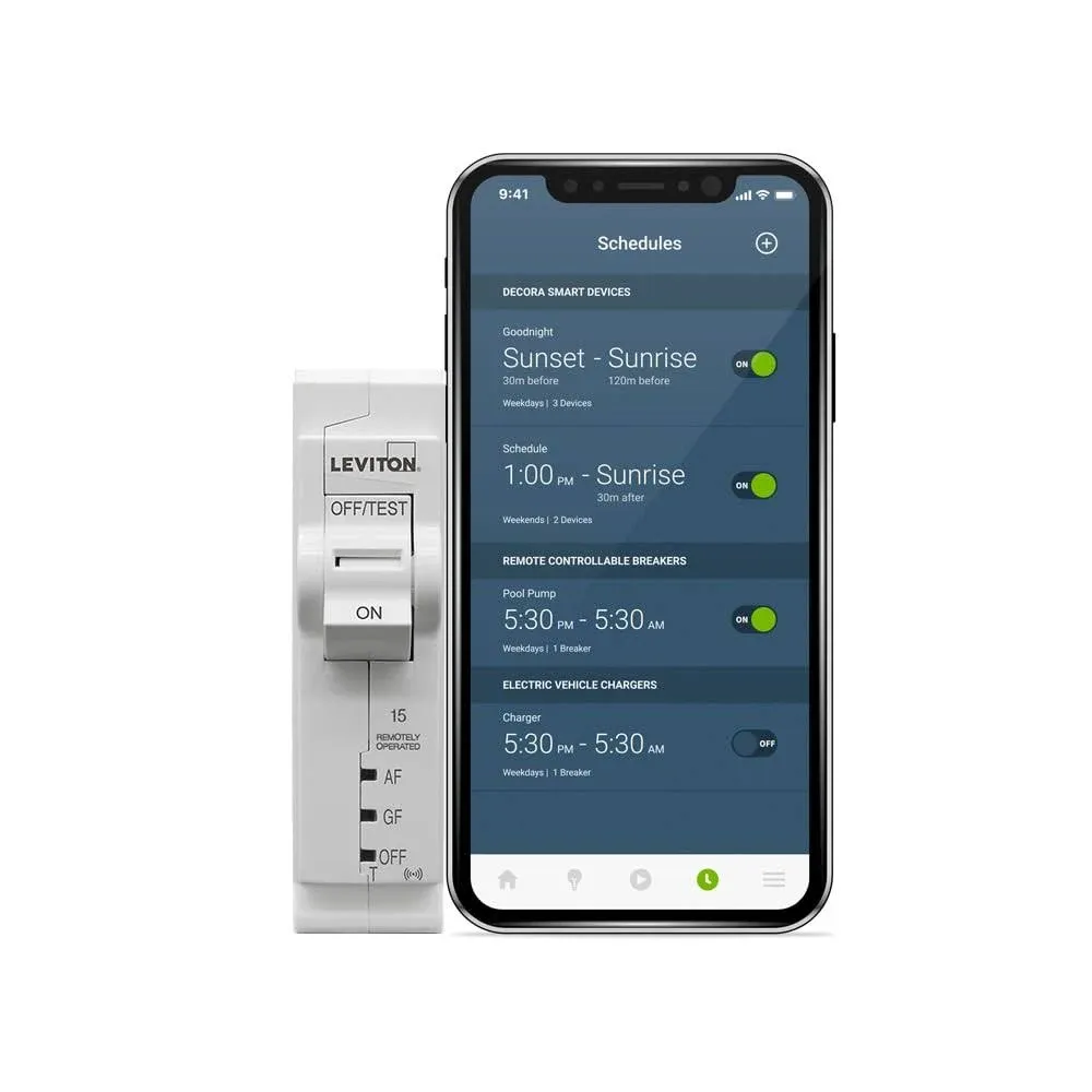 Leviton LB115-DST 2nd Gen Smart Circuit Breaker with Remote Control, Dual Function AFCI/GFCI, 1-Pole 15 Amp, 120-Volt, 10kA Interrupt Rating