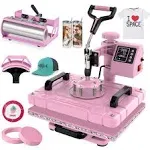  5 in 1 Heat Press Machine 12x15 inch Sublimation Heat Press 360° 5 in 1 Pink