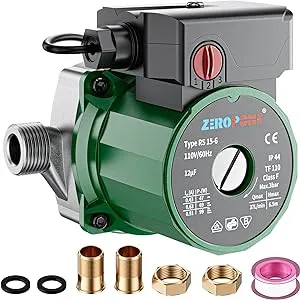 ZeroPone Hot Water Recirculating Pump, 93W Water Circulator Pump NPT 3/4" W/npt 1/2" Adapter, Stainless Steel Head,15-6S 3 Speed Control for