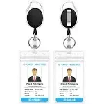 2 Pack Heavy Duty Retractable Badge Holders with Carabiner Reel Clip and Vertical Style Clear ID Card Holders 24 Inches Thick Pull Cord