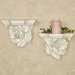 Touch of Class Rose Floral Blooming Decorative Wall Shelves Set - Resin - Antique White - Charming Display Shelving for Bedroom, Bathroom, Living