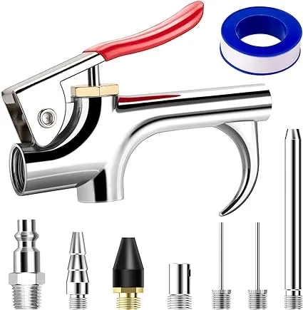 9 Pcs 2-Way Connection Air Nozzle Blow Gun Sets, Air Nozzle Kit with 1/4 Inches Standard Quick Fitting and 4 Air Nozzles, Air Compressor Accessories for Air Inflation and Dedusting